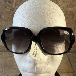 JM New York Women's Sunglasses Readers +3.00 Spring Hinges Black NWT 100% UV